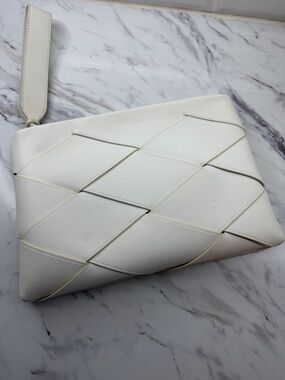 Vince Camuto Ivory Woven Leather Wristlet Clutch